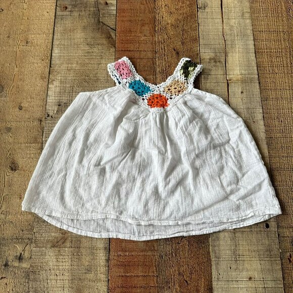 Handmade Baby Girl Granny Square Crochet & White Cotton Top With Pockets - Picture 6 of 6